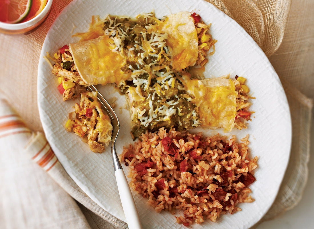 Chicken Enchiladas Verdes With Mexican Rice