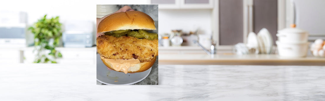 Oven Fried Chicken Sandwich with Greek Yogurt Hot Sauce